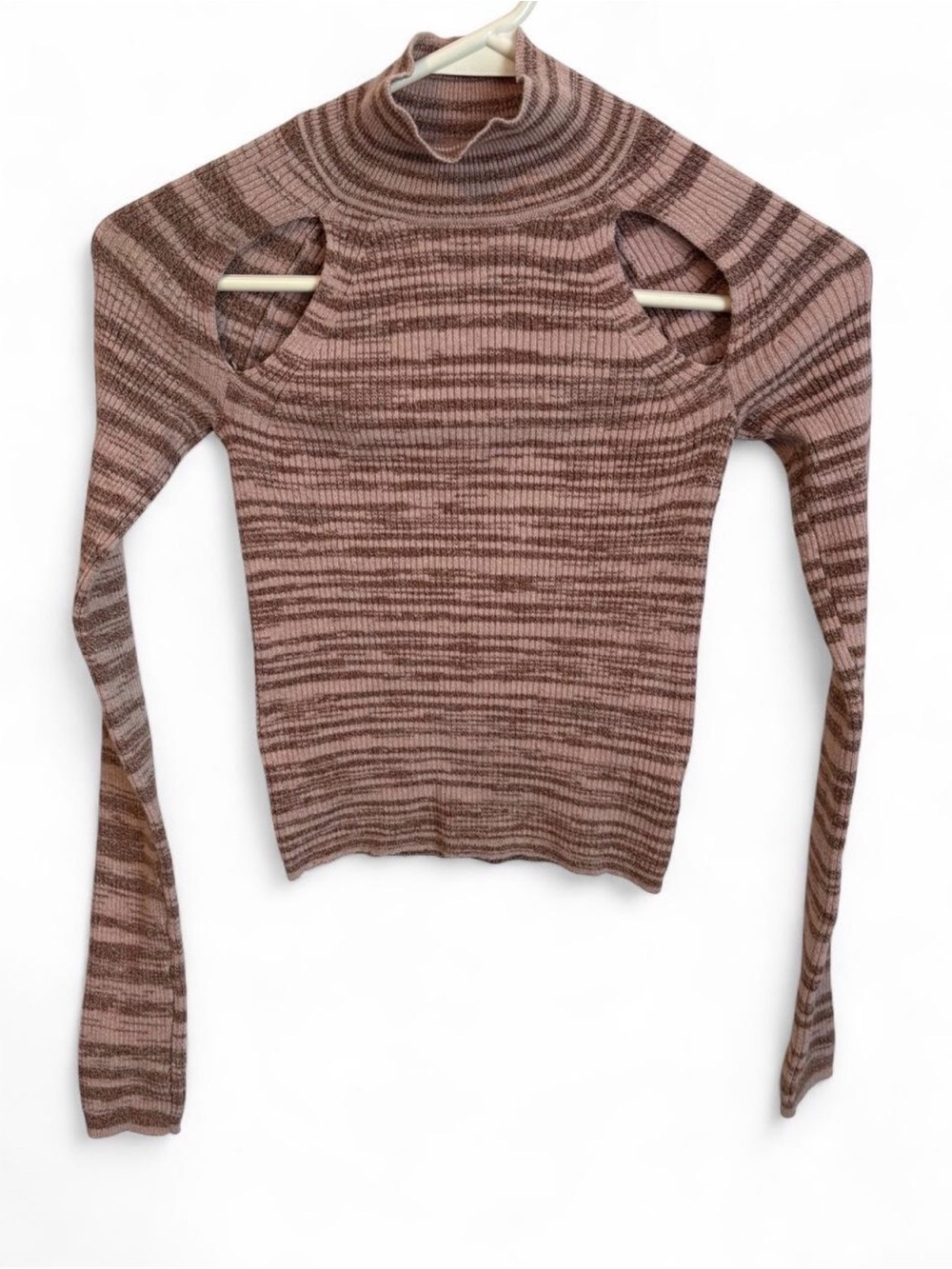 wild fable Pink and Brown Striped Cold-Shoulder Ribbed Long Sleeve Top